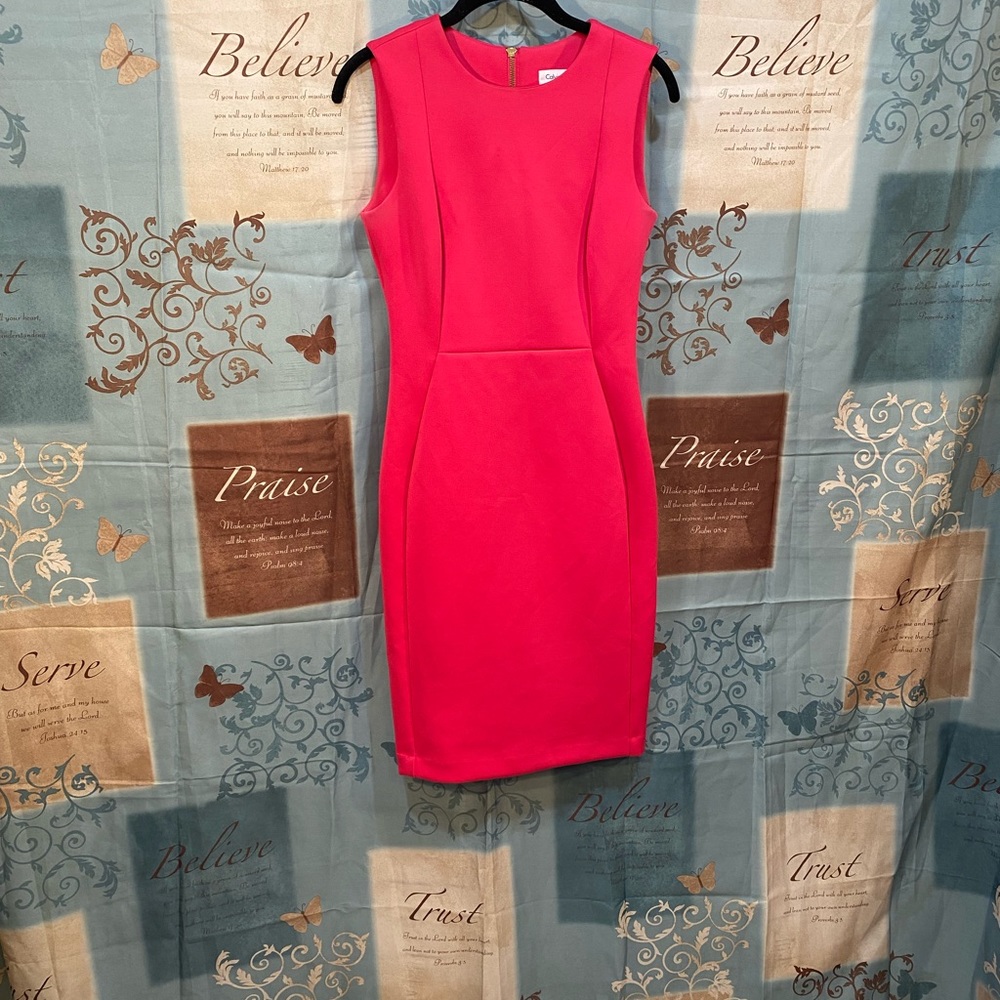 CALVIN KLEIN women's dress size 4 coral color, sleeveless,zip back